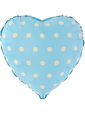 Фольга шар сердце кремовый горошек голубое  18"/46 см Китай