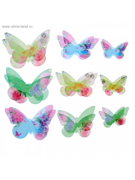 Набор декоративных бабочек Цветочный 18 шт (5,5*3,5см, 7,5*5,5см, 9,5*6см)