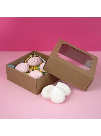 Коробка складная 14,5 х14,5 х6 см с окном без печати цвет бурый