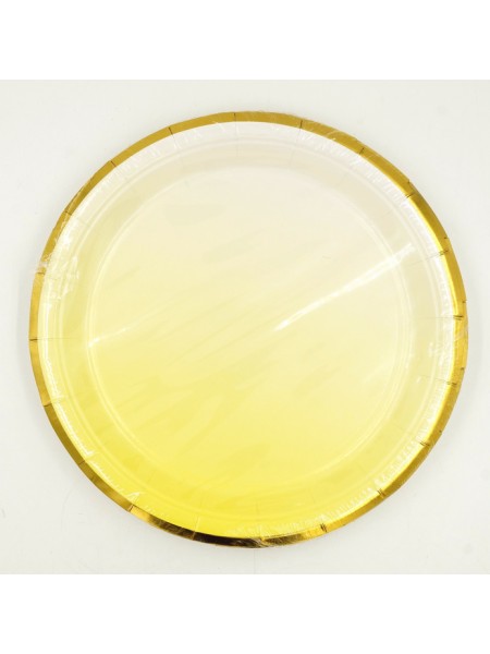 Тарелка бумага 10 шт 23 см Переход однотонный цвет желтый  HS-63-8
