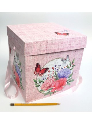 Коробка складная 22 х22 х22 см Цветы с бабочками  YXL-5022L