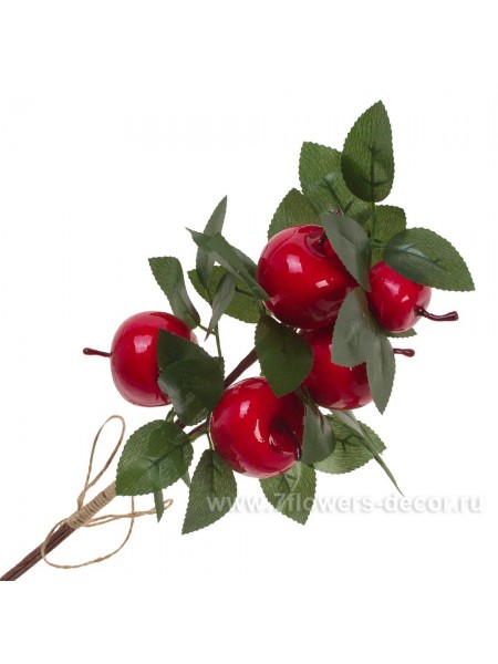 Ветка с ягодами/яблоками 63 см искусственная цвет зеленый/красный