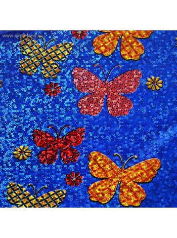 Бумага голография 70 х100 см Бабочки на синем
