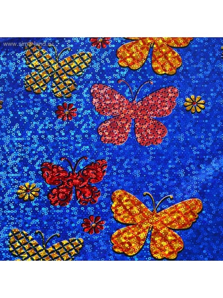 Бумага голография Бабочки на синем 70 х 100 см