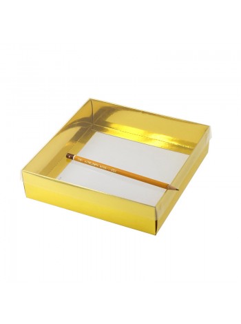 Коробка складная 20 х20 х5 см прозрачная крышка цвет золотой 2 части HS-19-32