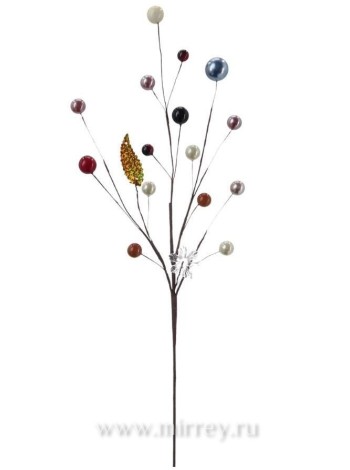 Ветка декоративная с бусинами и листиком55 см разноцвет
