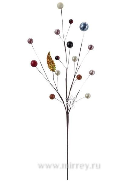 Ветка декоративная с бусинами и листиком55 см разноцвет