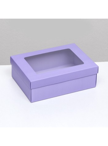 Коробка складная 21 х15 х7 см с окном лавандовая