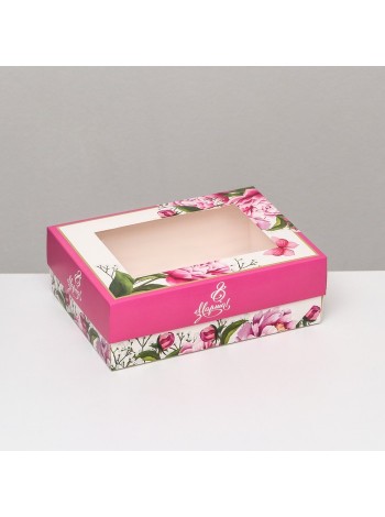 Коробка складная 21 х15 х7 см цвет Весенние пионы