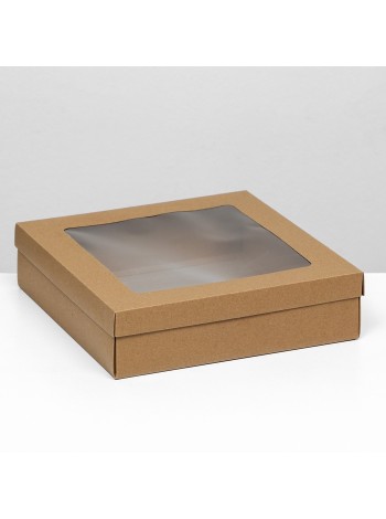 Коробка складная 30 х30 х8 см с окном крафт