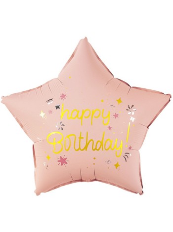 Фольга шар звезда Happy Birthday (праздничные искры)Розовый Сатин 18"/46 см Китай