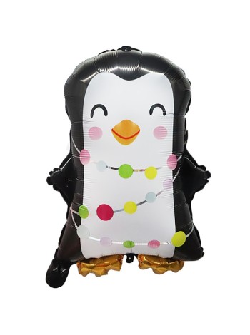 Фольга шар фигура Пингвин с гирляндой Китай 25"/63 см