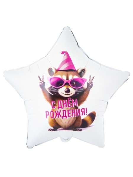 Фольга шар ДР Енот в колпаке 18"/46 см