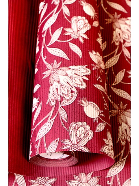 Бумага крафт 100 см х10 м 32/307-25 рельефная итальянские цветы бордо  Польша