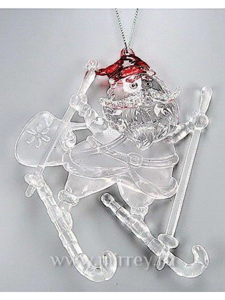 Санта на лыжах с красным глиттером , акрил 11,4 см