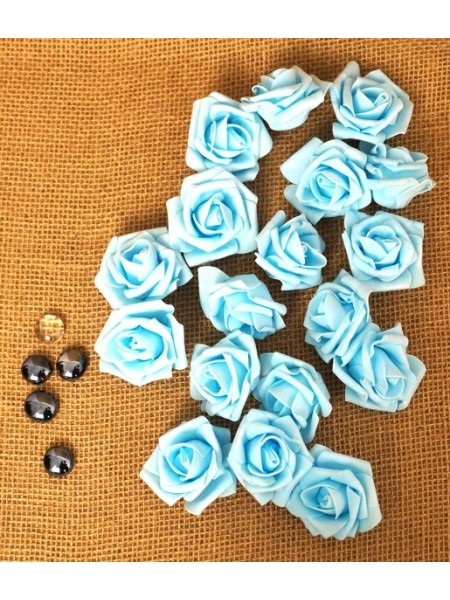 Роза 5,5 см фоамиран (40-50 шт в упаковке) светло-голубая