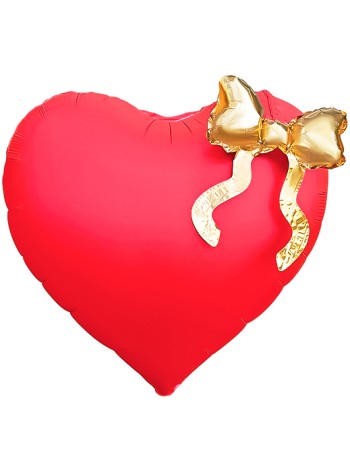 Фольга шар фигура Сердце Золотой бант Красный 22"/56 см Китай