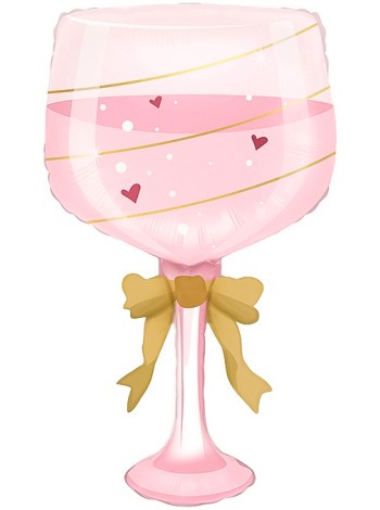 Фольга шар фигура Бокал Золотой Бант розовый 35"/89 см Китай