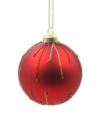 Шар стекло 8 см Салют цвет красный с золотом HS-25-53