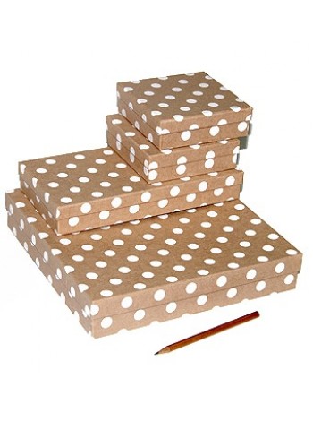 Коробка крафт 11,5 х11,5 х3,5-25 х25 х4,5 см набор 4 шт плоская Горошек белый 40/601
