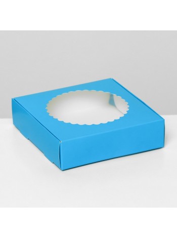 Коробка кондитерская 11,5 х11,5 х3 см с окном цвет голубой