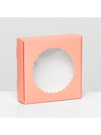 Коробка кондитерская 11,5 х11,5 х3 см с окном цвет розовый