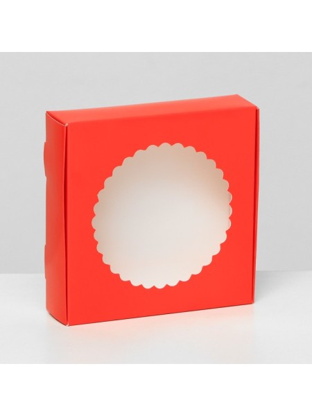 Коробка кондитерская 11,5 х11,5 х3 см с окном цвет алый