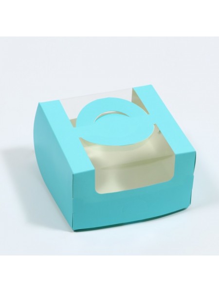 Коробка кондитерская 14 х14 х8 см с окном цвет голубой под бенто торт