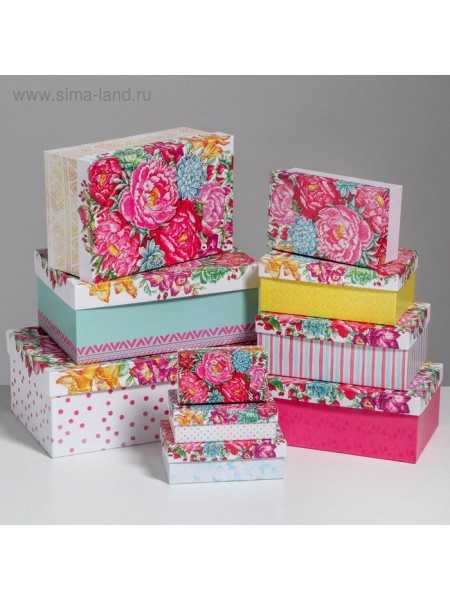 Коробка картон 32,5 х20 х12,5-12 х7 х4 см набор 10 шт Цветы