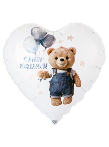 Фольга шар  РУС С ДР Мишка в джинсах с шарами 18"/46 см