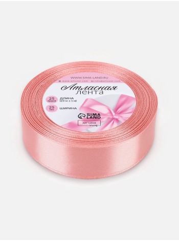 Лента атлас 2,5 см х25 ярд цвет пастельно-розовая