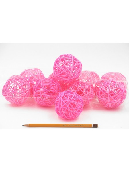 Набор шаров ротанг 7 см 10 шт цвет розовый HS-26-9