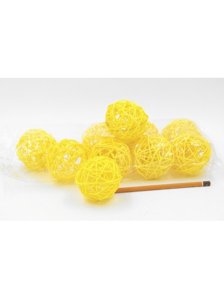 Набор шаров ротанг 7 см 10 шт цвет желтый HS-26-9