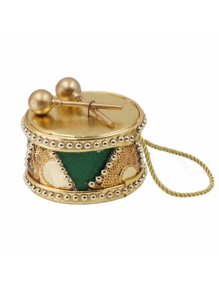 Барабан 9 х6 см подвеска новогодняя цвет зеленый/золото HS-23-24