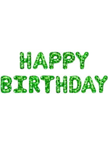 Фольга надпись Happy Birthday Пиксели, зеленый 16"/41 см Китай