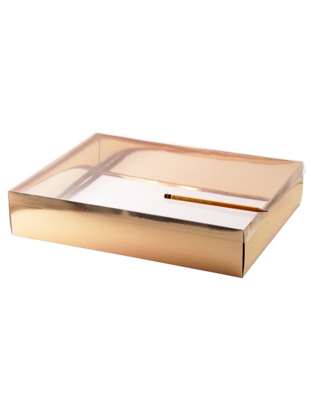 Коробка складная 40 х30 х8 см прозрачная крышка цвет розовое золото 2 части HS-19-34