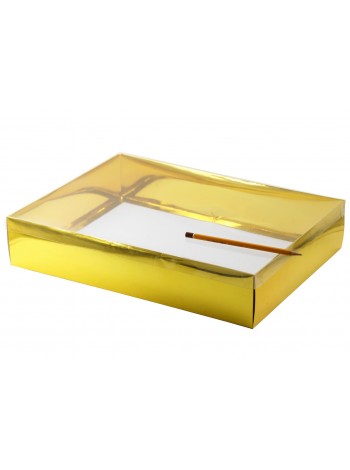 Коробка складная 40 х30 х8 см прозрачная крышка цвет золотой 2 части HS-19-34