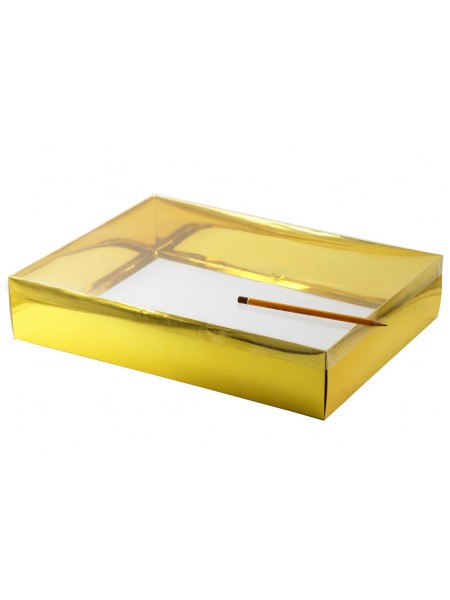 Коробка складная 40 х30 х8 см прозрачная крышка цвет золотой 2 части HS-19-34