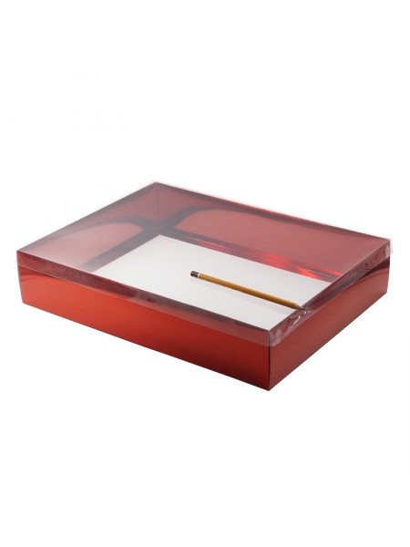 Коробка складная 40 х30 х8 см прозрачная крышка цвет красный 2 части HS-19-34