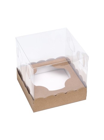 Коробка складная 15 х15 х14 см крафт с пластиковой крышкой