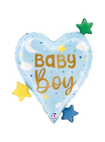 Фольга шар сердце Малыш Мальчик (звездочки) голубой 25"/64 см Grabo Италия