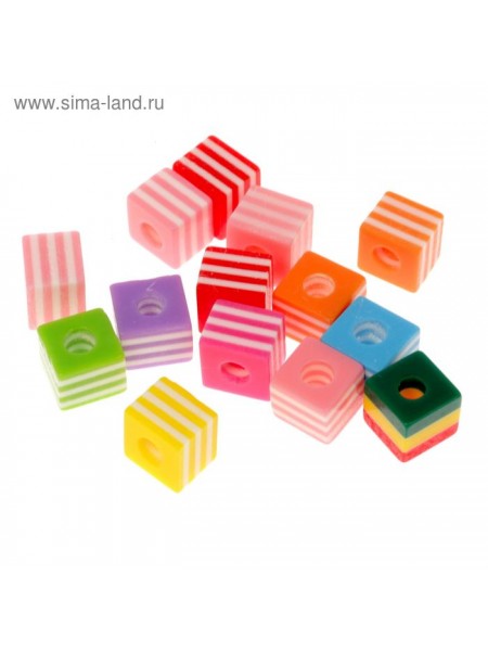 Декор для творчества пластик Полосатые кубики набор 13 шт 1 х 1 х 0,8 см