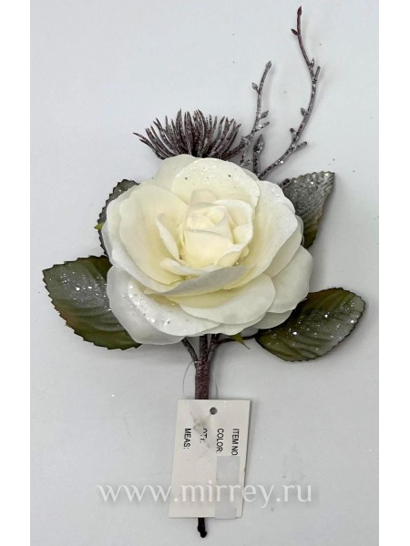 Ветка декоративная с цветком 23 см белый