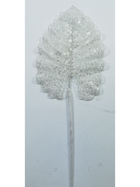 Лист на вставке с глиттером 50 см цвет белый K20-417W