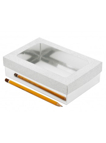 Коробка складная 19,5 х13 х5 см с окном цвет серебро  2 части HS-19-24