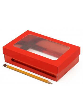 Коробка складная 19,5 х13 х5 см с окном цвет красный 2 части HS-19-25