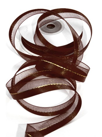 Лента атлас-шифон 1,5 см х20 м 215/15 пополам цвет шоколадный