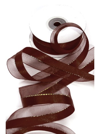 Лента атлас-шифон 2,5 см х20 м 225/15 пополам цвет шоколадный