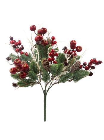 Ветка еловая 41 см с ягодой и шишками цвет зеленый HS-44-8