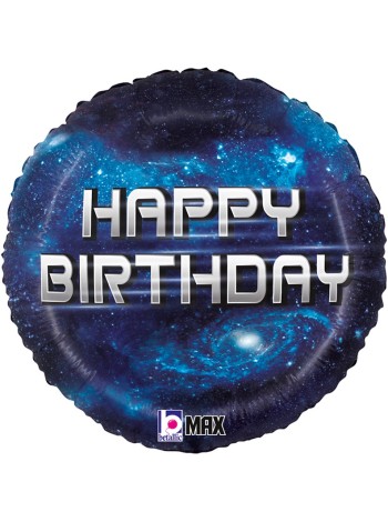 Фольга шар круг Happy Birthday(космос)  18"/46 см Grabo